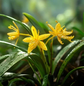 Curculigo orchioides plant (Nilappana) with narrow, grass-like leaves and medicinal rhizomes, known for its use in traditional Ayurvedic treatments