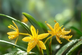 Curculigo orchioides plant (Nilappana) with narrow, grass-like leaves and medicinal rhizomes, known for its use in traditional Ayurvedic treatments