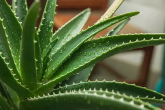 Close-up of fresh Kattarvazha (Aloe Vera) leaves showing gel texture